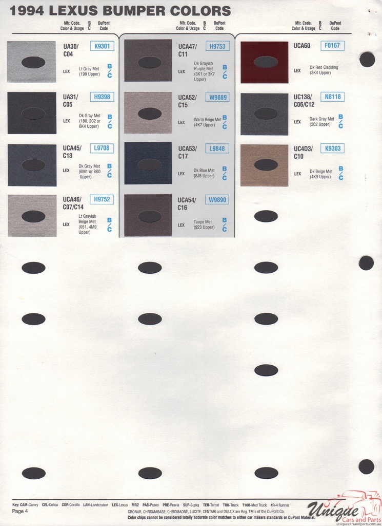 1994 Toyota Paint Charts DuPont 4
